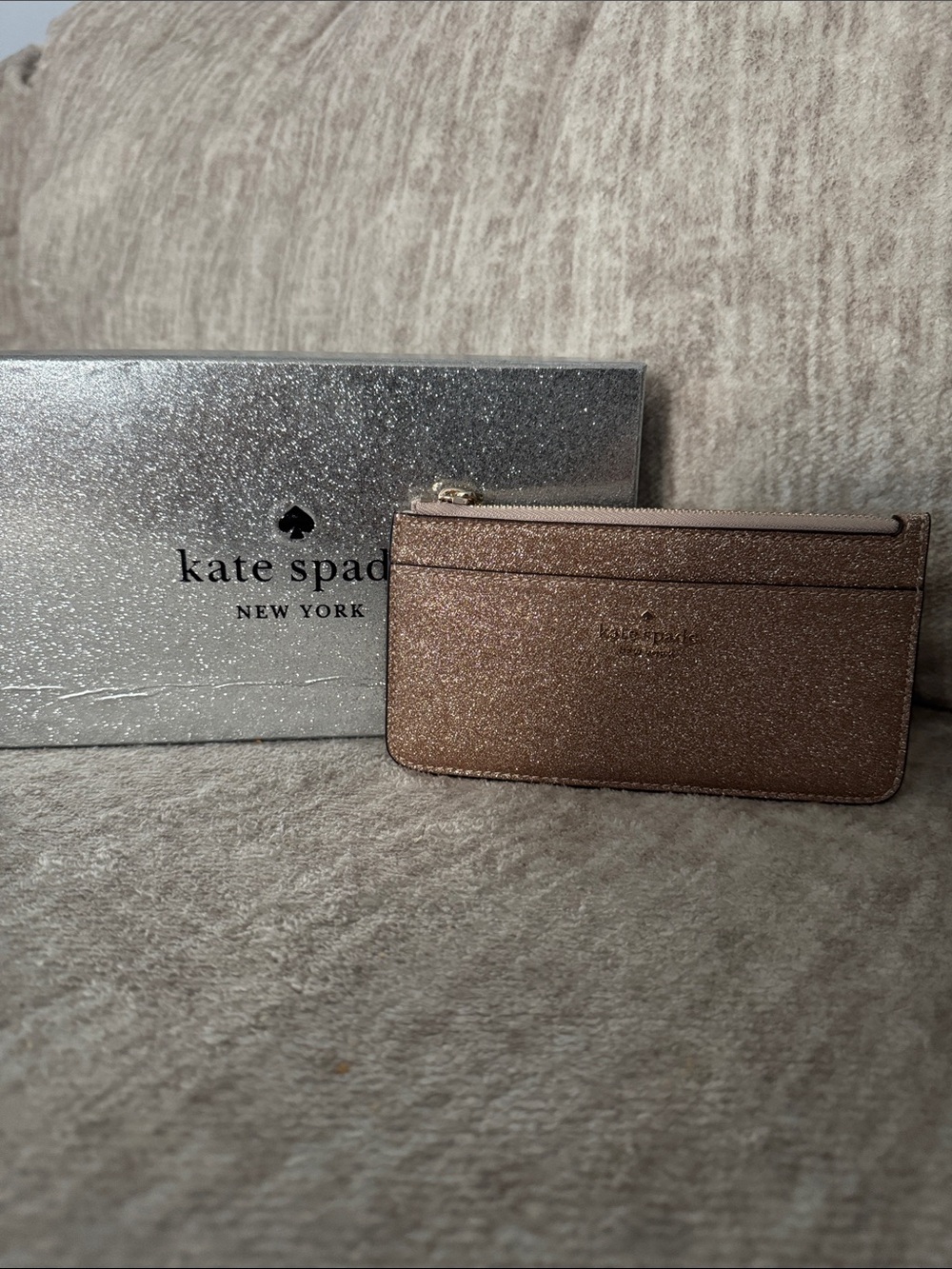 kate spade glitter card holder wallet - rose gold glitter